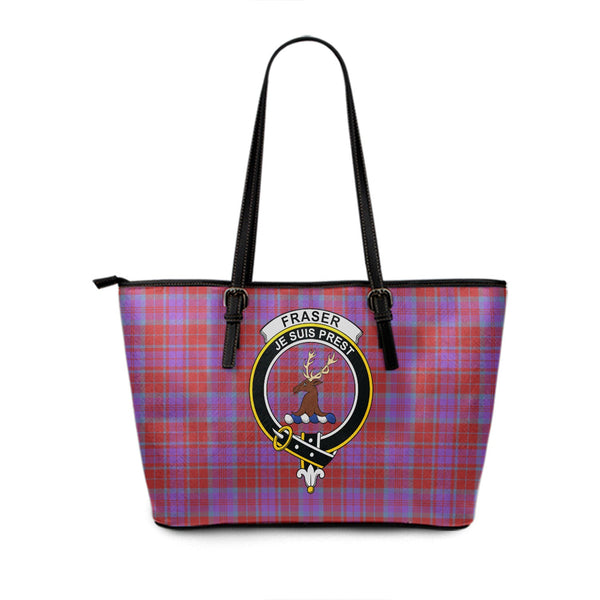 Fraser of Reelig Ancient Clan Badge Tartan Leather Tote Bag