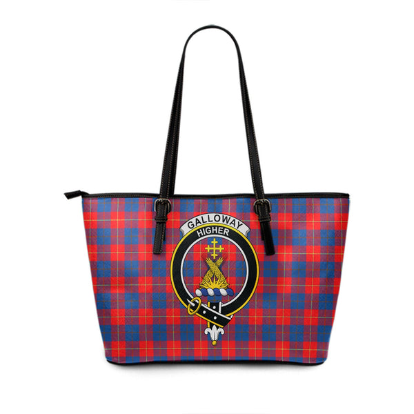 Galloway Red Clan Badge Tartan Leather Tote Bag