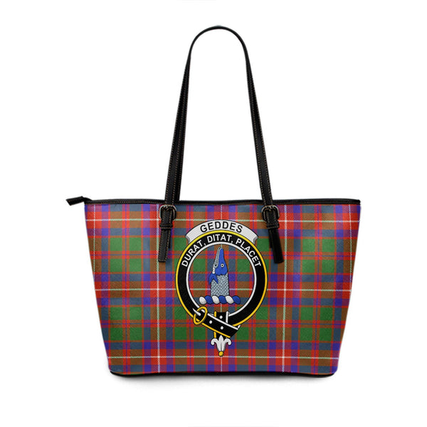 Geddes Ancient Clan Badge Tartan Leather Tote Bag