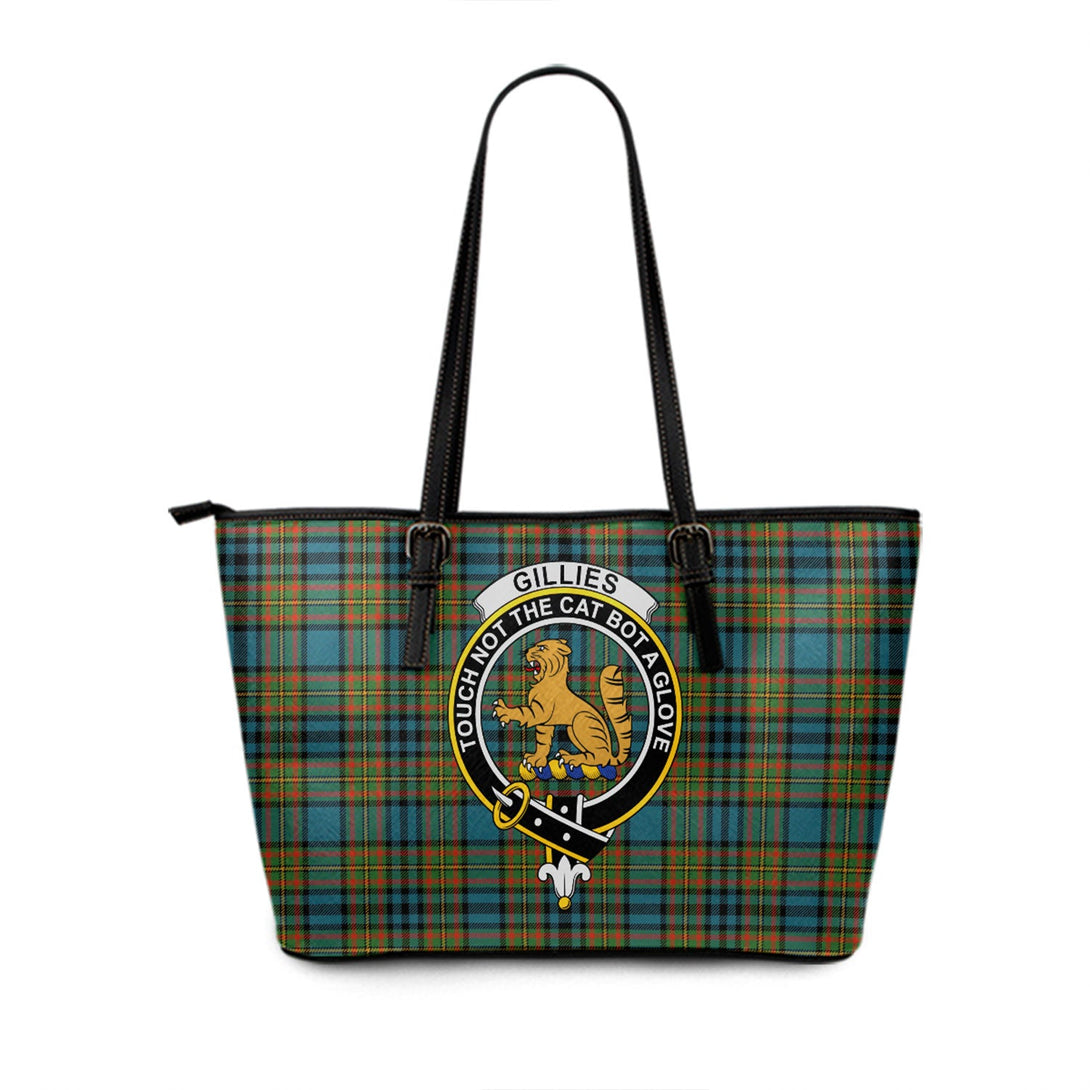 Gillies Ancient Clan Badge Tartan Leather Tote Bag