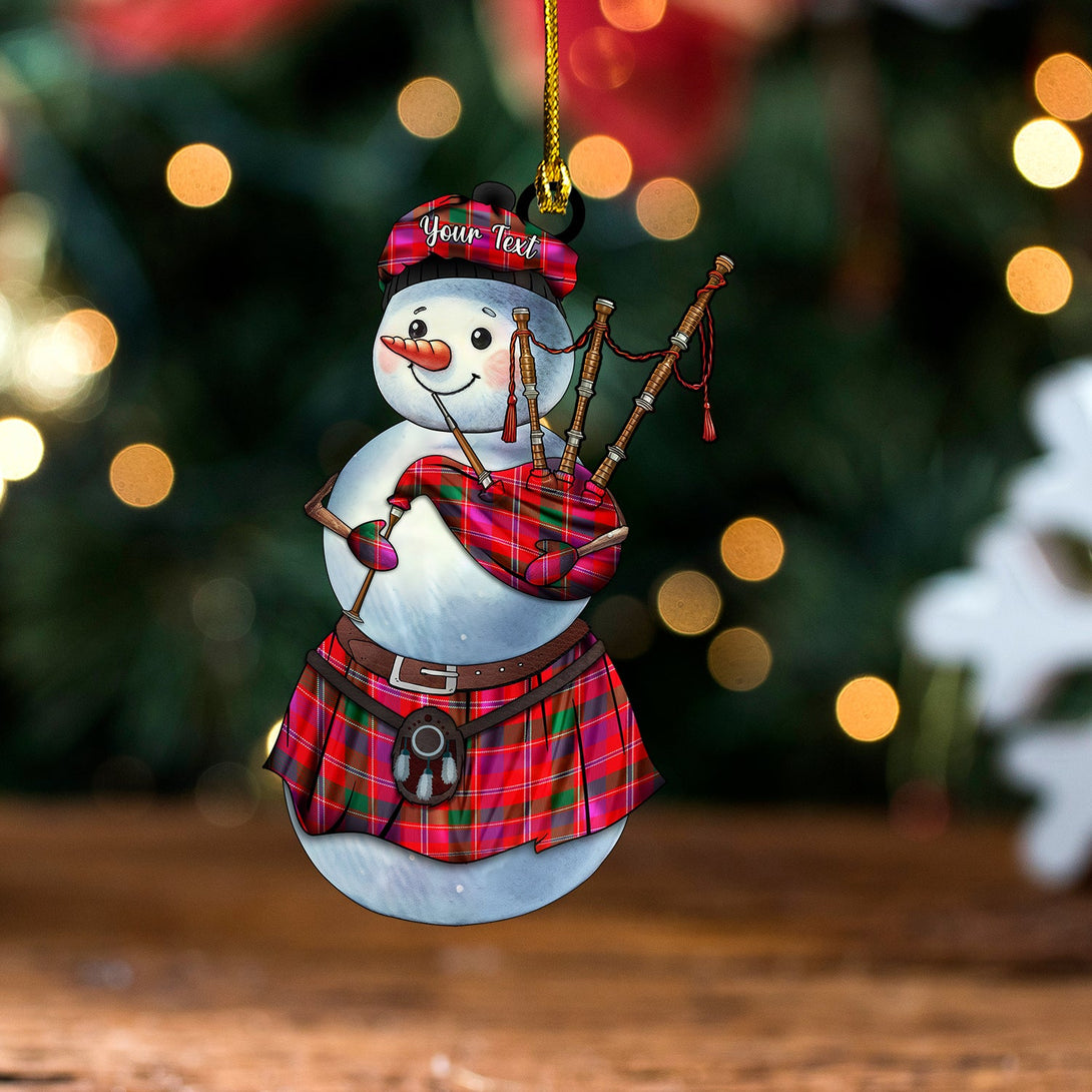 Glenfinnan Modern Tartan Wood Acrylic Ornament Snowman Bagpipe Personalized