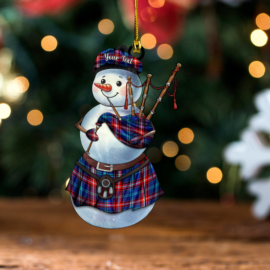 Glenn (Glen) Modern Tartan Wood Acrylic Ornament Snowman Bagpipe Personalized