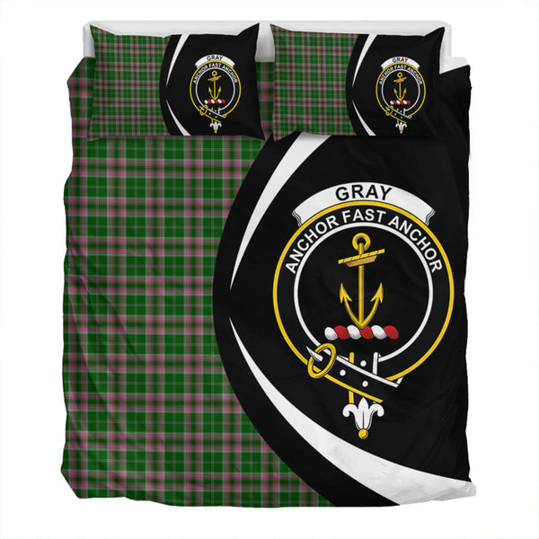 Gray Hunting Clan Badge Tartan Bedding Set Circle Style