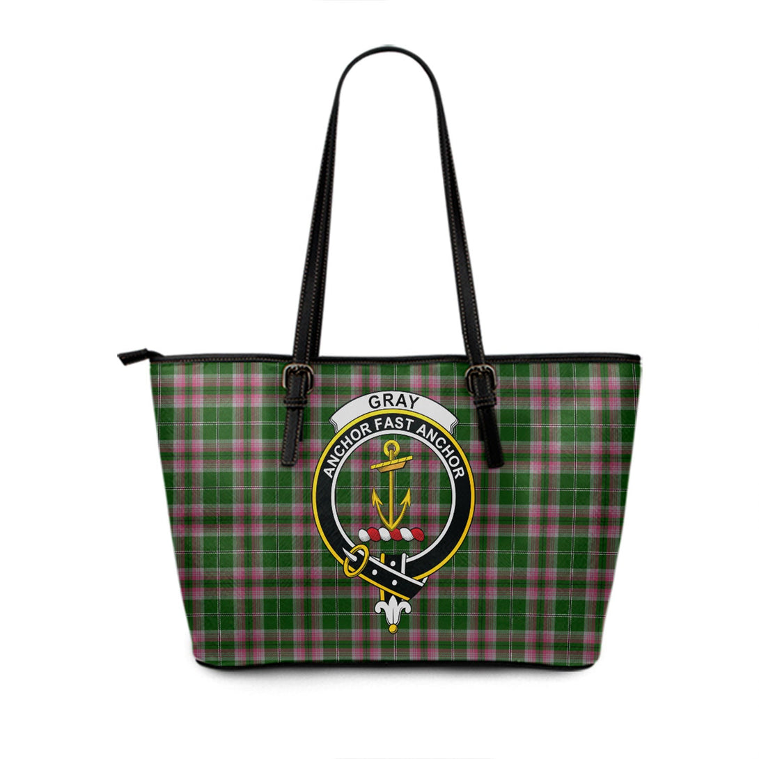 Gray Hunting Clan Badge Tartan Leather Tote Bag