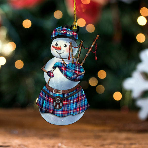 Greer (Grier) Modern Tartan Wood Acrylic Ornament Snowman Bagpipe Personalized