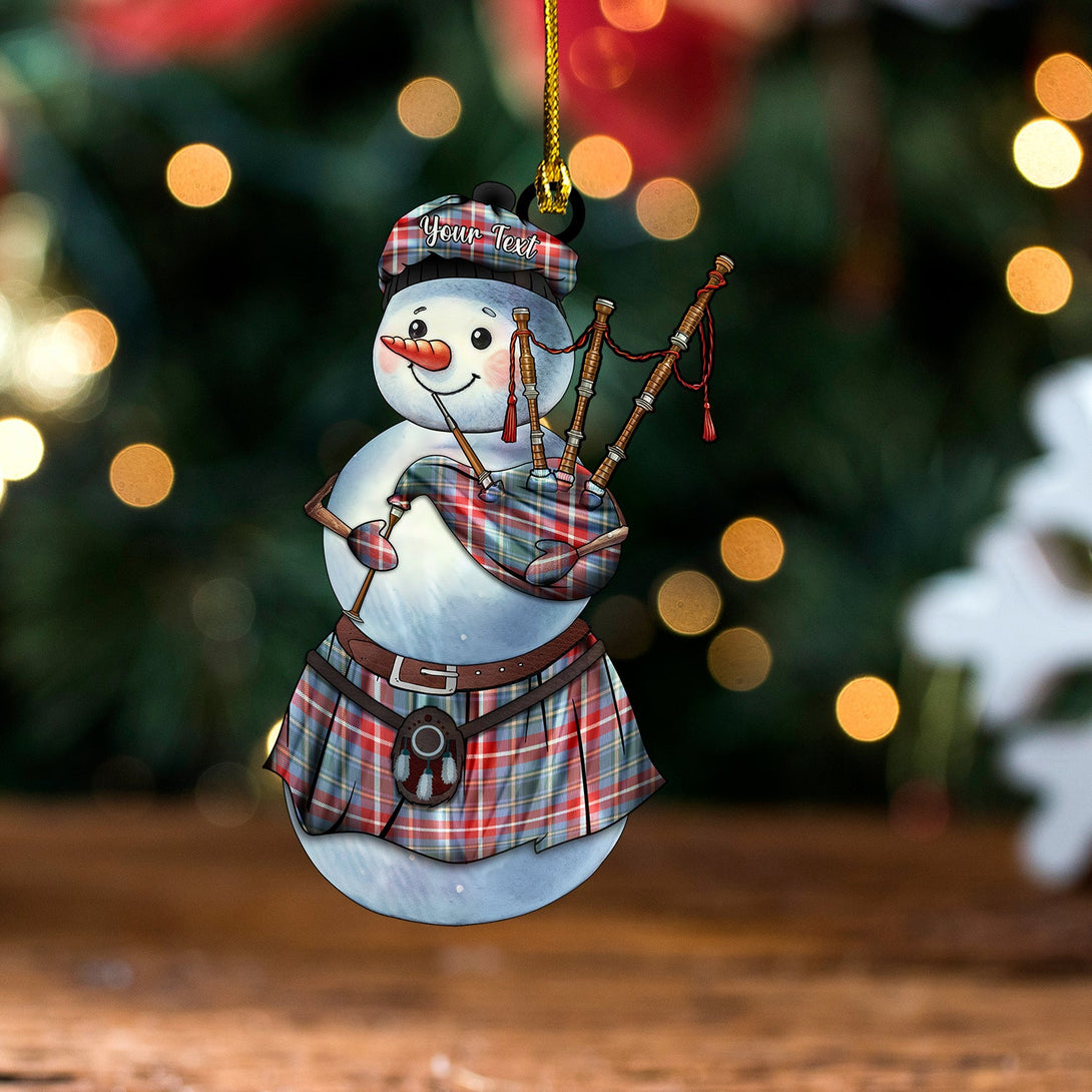 Greer (Grier) Weathered Tartan Wood Acrylic Ornament Snowman Bagpipe Personalized