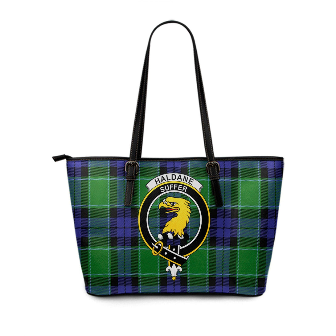 Haldane Clan Badge Tartan Leather Tote Bag