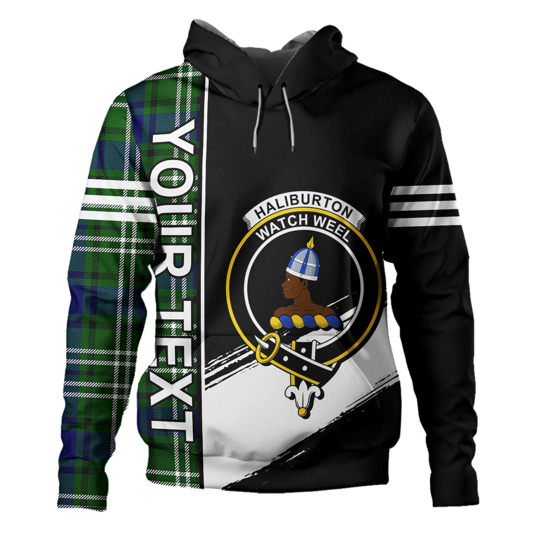 Haliburton Clan Badge Tartan Hoodie Quarter Style Personalized