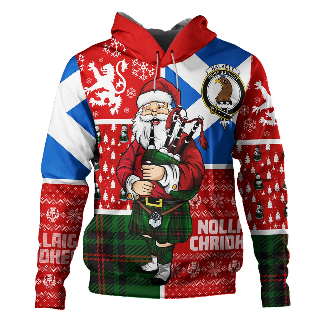 Halkett Clan Badge Tartan Hoodie Scotland Christmas Santa