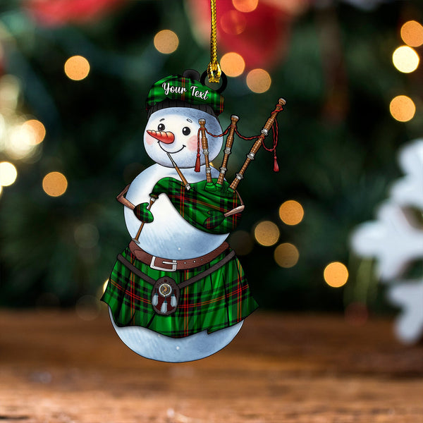 Halkett Clan Badge Tartan Wood Acrylic Ornament Snowman Bagpipe Personalized