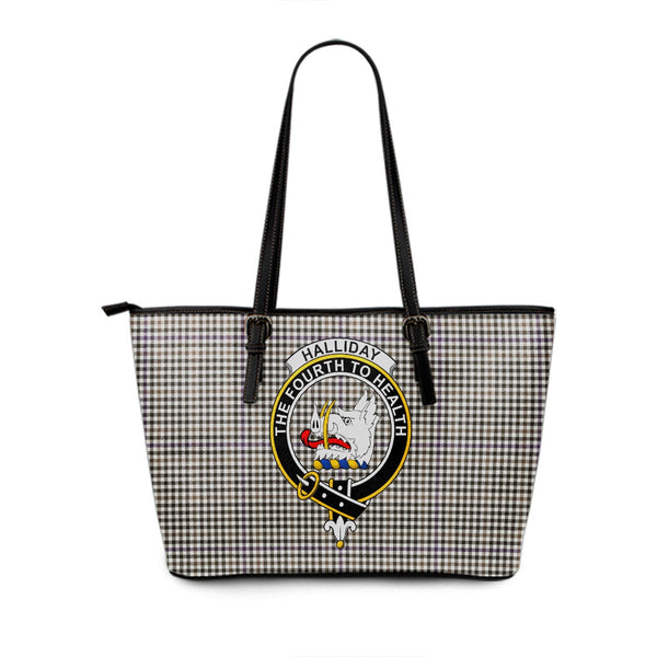 Halliday (Holliday) Weathered Clan Badge Tartan Leather Tote Bag