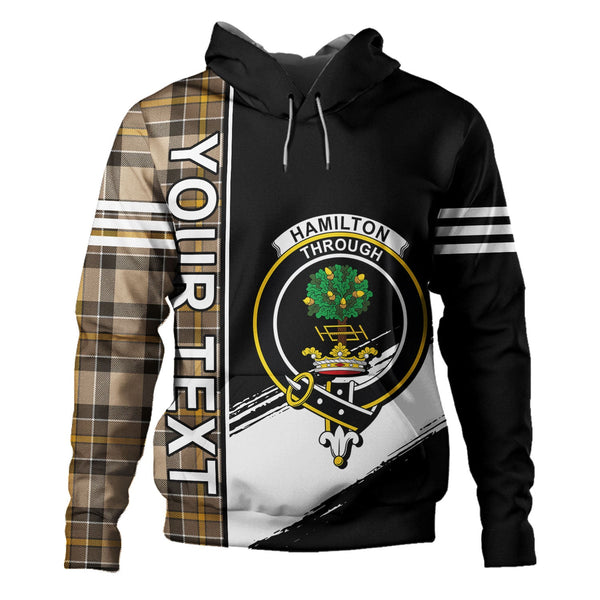 Hamilton of Brandon Weathered Clan Badge Tartan Hoodie Quarter Style Personalized