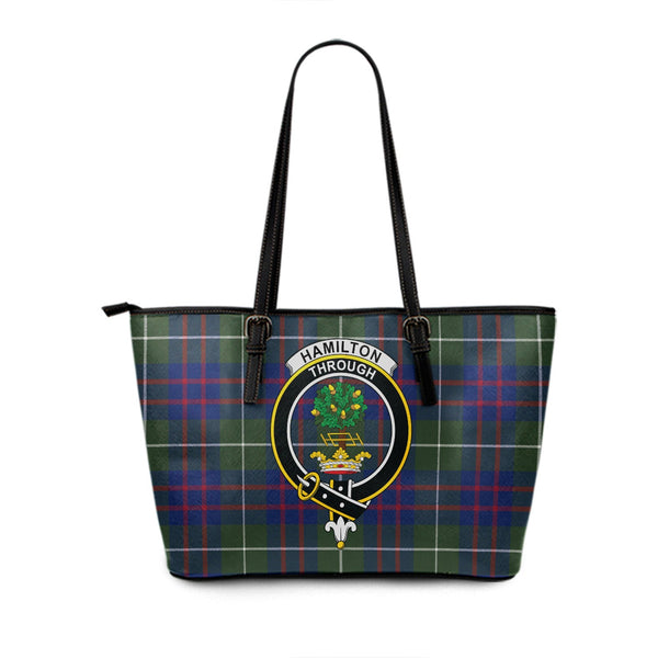 Hamilton of Clayton Modern Clan Badge Tartan Leather Tote Bag