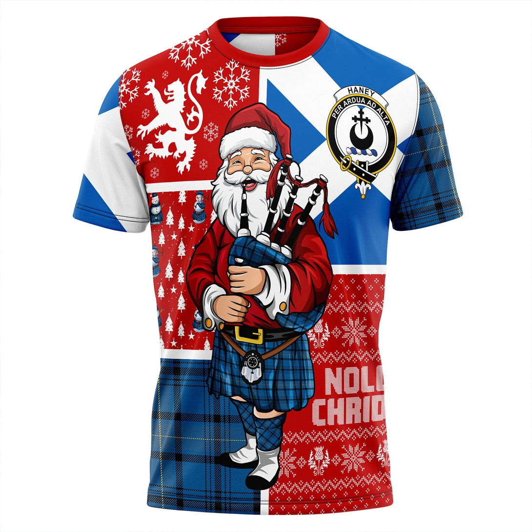 Haney Blue Ancient Clan Badge Tartan T-Shirt Scotland Christmas Santa