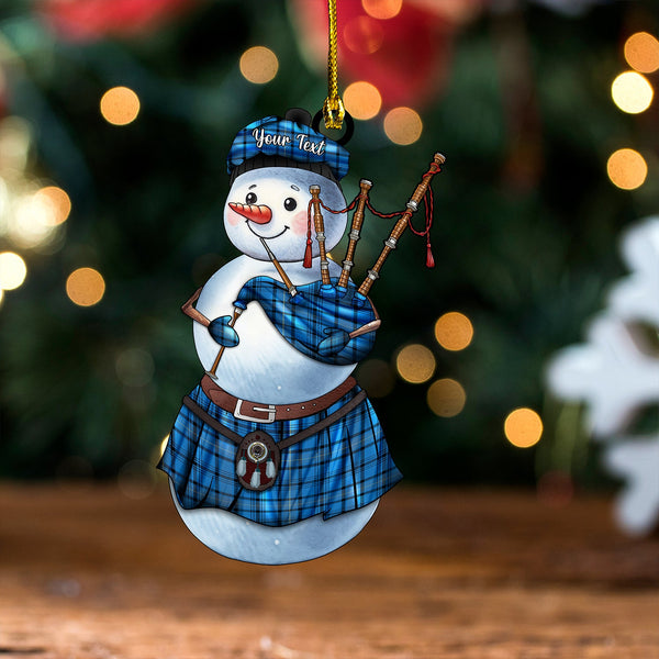 Haney Blue Ancient Clan Badge Tartan Wood Acrylic Ornament Snowman Bagpipe Personalized