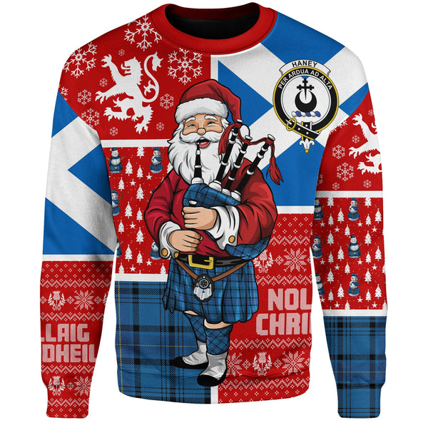 Haney Blue Modern Clan Badge Tartan Sweatshirt Scotland Christmas Santa