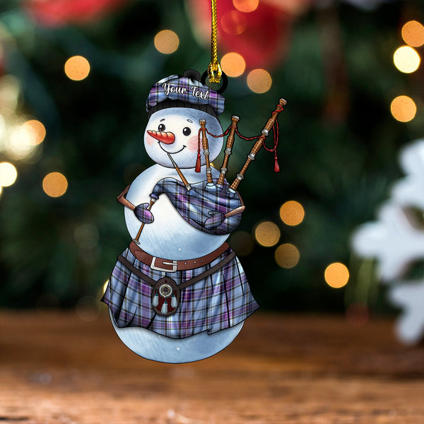 Haney Blue Weathered Clan Badge Tartan Wood Acrylic Ornament Snowman Bagpipe Personalized