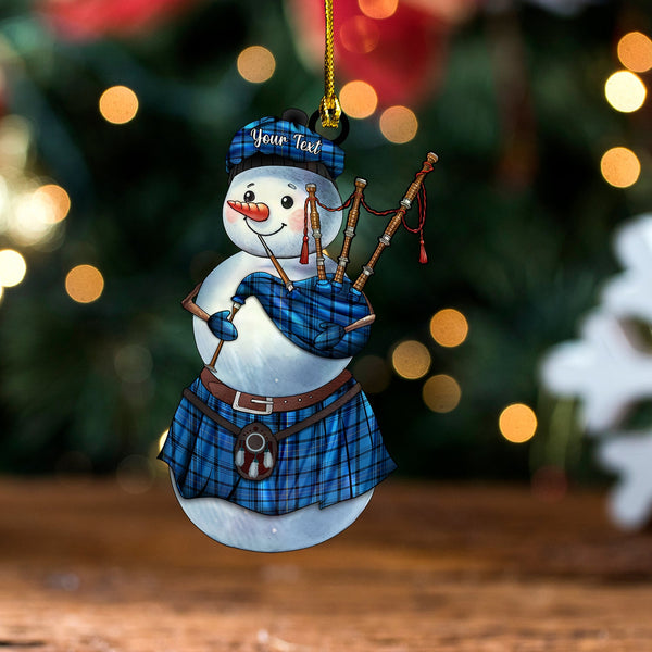 Hannay Blue (Haney Blue) Modern Tartan Wood Acrylic Ornament Snowman Bagpipe Personalized