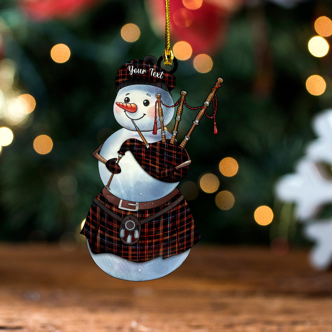 Hebrides 03 Ancient Tartan Wood Acrylic Ornament Snowman Bagpipe Personalized