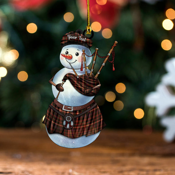 Hebrides 03 Weathered Tartan Wood Acrylic Ornament Snowman Bagpipe Personalized