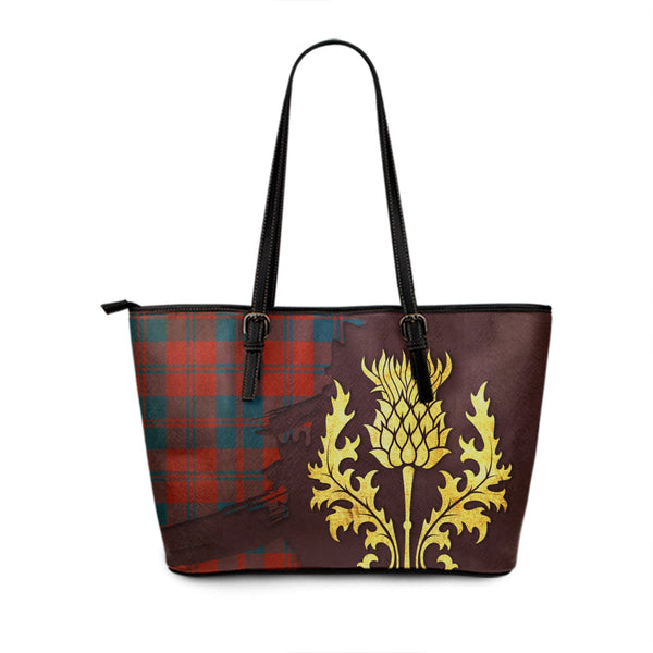 Hebrides 08 Ancient Tartan Leather Tote Bag Thistle Oldest Style