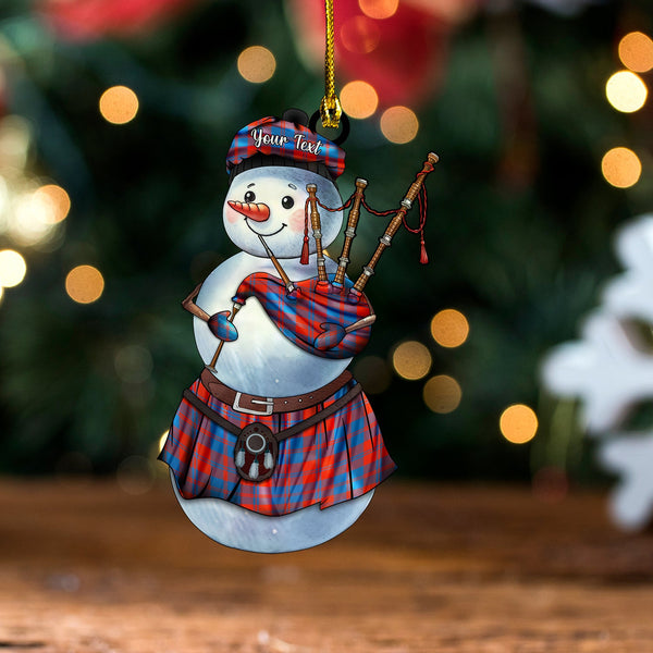 Hebrides 08 Ancient Tartan Wood Acrylic Ornament Snowman Bagpipe Personalized