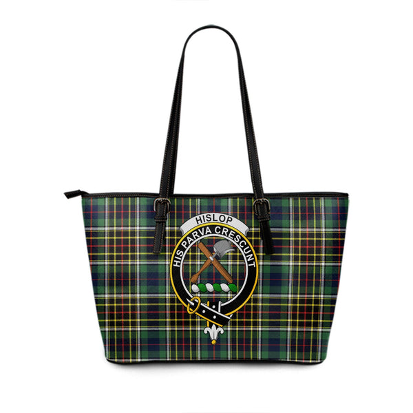 Hislop #2 Modern Clan Badge Tartan Leather Tote Bag