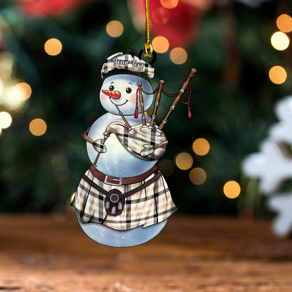 Hogg Weathered Tartan Wood Acrylic Ornament Snowman Bagpipe Personalized