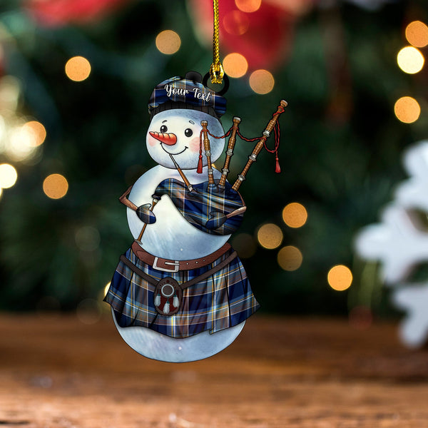 Holyrood Modern Tartan Wood Acrylic Ornament Snowman Bagpipe Personalized