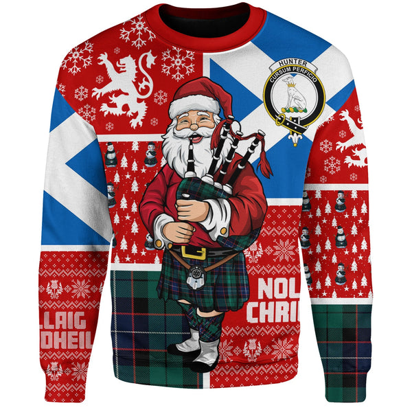 Hunter Modern Clan Badge Tartan Sweatshirt Scotland Christmas Santa