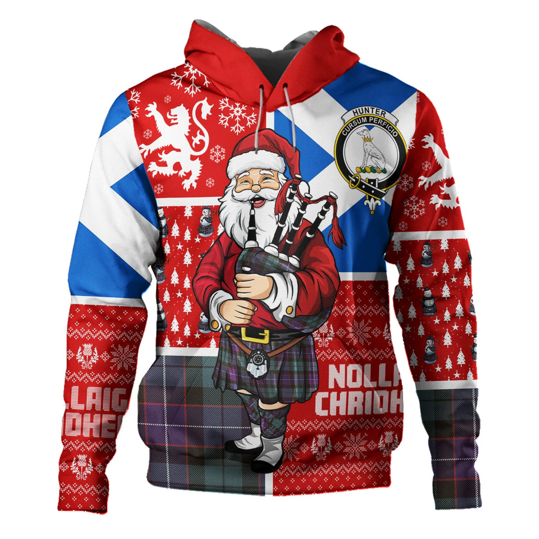 Hunter Weathered Clan Badge Tartan Hoodie Scotland Christmas Santa