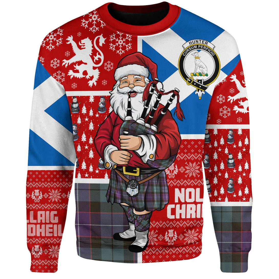 Hunter Weathered Clan Badge Tartan Sweatshirt Scotland Christmas Santa