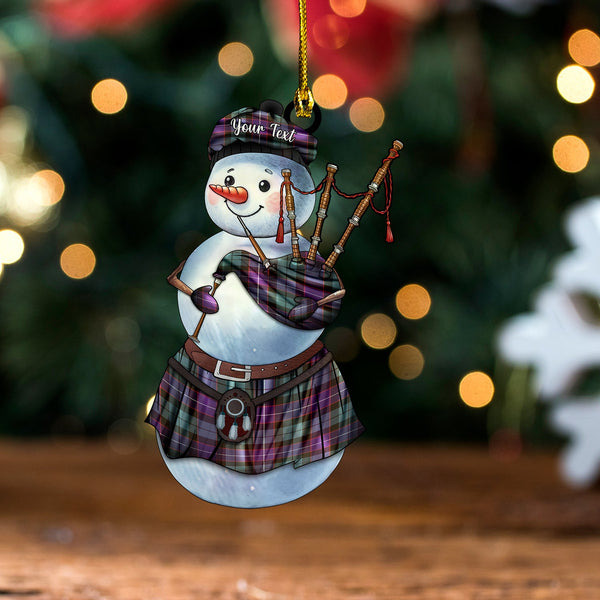 Hunter Weathered Tartan Wood Acrylic Ornament Snowman Bagpipe Personalized