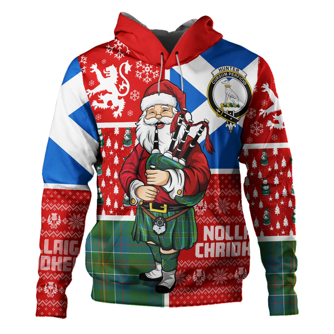 Hunter of Hunterston (Galbraith of Hunterston) Ancient Clan Badge Tartan Hoodie Scotland Christmas Santa