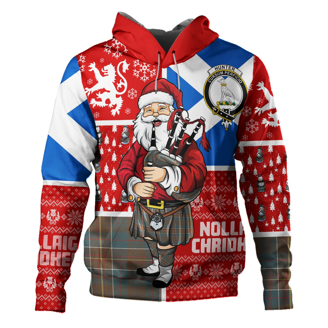 Hunter of Hunterston (Galbraith of Hunterston) Weathered Clan Badge Tartan Hoodie Scotland Christmas Santa