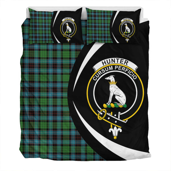 Hunter of Peebleshire Ancient Clan Badge Tartan Bedding Set Circle Style