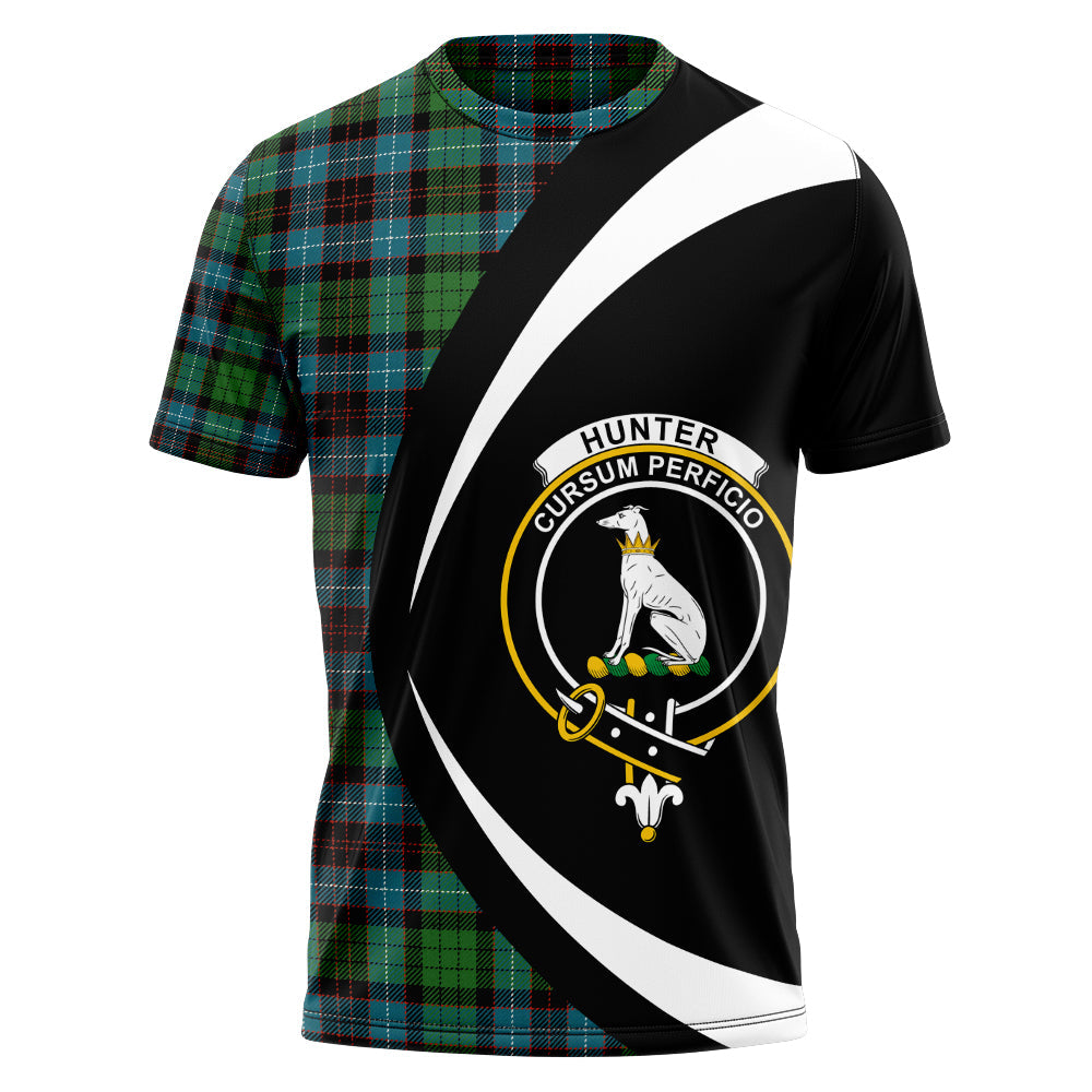 Hunter of Peebleshire Ancient Clan Badge Tartan T-Shirt Circle Style Personalized