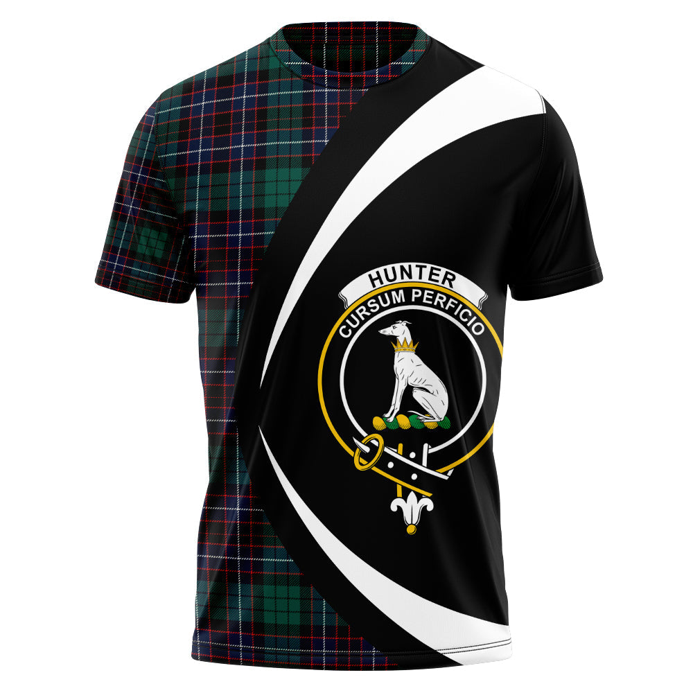 Hunter of Peebleshire Modern Clan Badge Tartan T-Shirt Circle Style Personalized