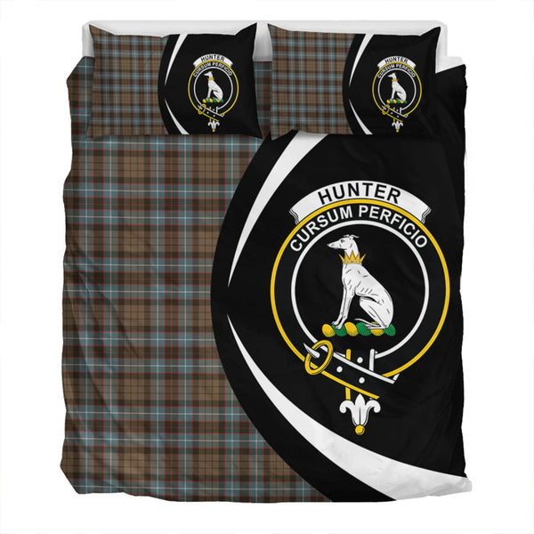 Hunter of Peebleshire Weathered Clan Badge Tartan Bedding Set Circle Style