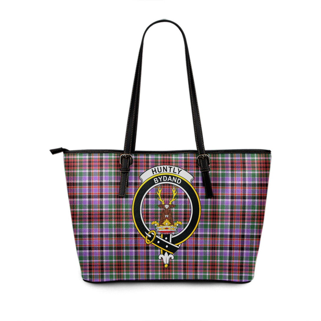 Huntly Ancient Clan Badge Tartan Leather Tote Bag