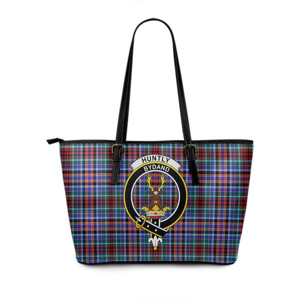 Huntly Modern Clan Badge Tartan Leather Tote Bag