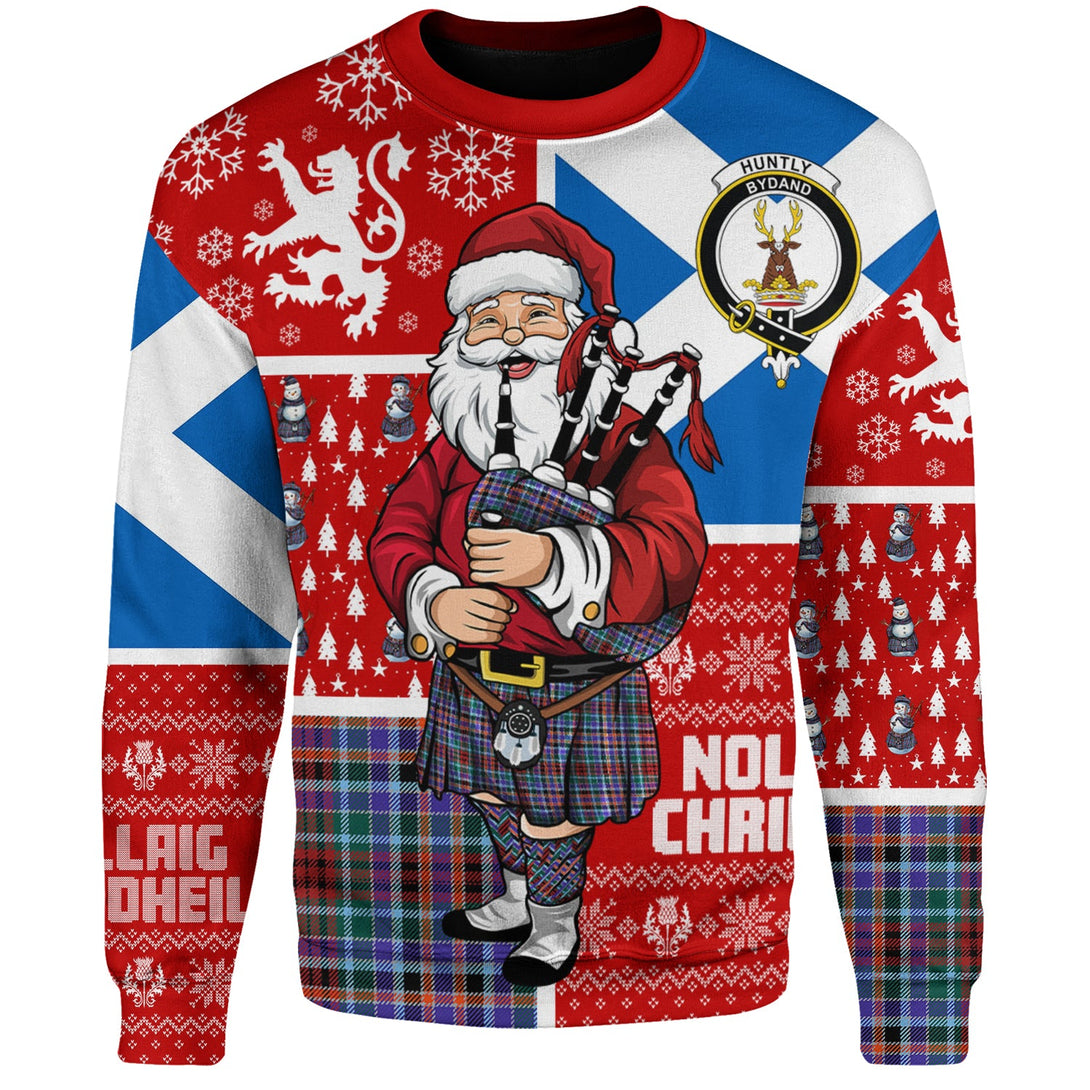 Huntly Modern Clan Badge Tartan Sweatshirt Scotland Christmas Santa