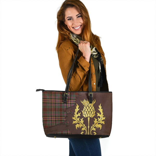 Huntly Old (Gordon Red (Telfer Dunbar)) Weathered Tartan Leather Tote Bag Thistle Oldest Style