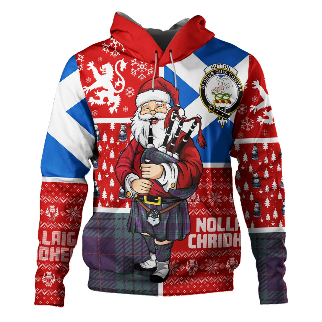 Hutton Weathered Clan Badge Tartan Hoodie Scotland Christmas Santa