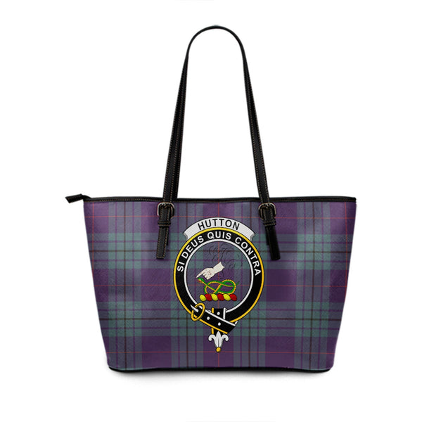 Hutton Weathered Clan Badge Tartan Leather Tote Bag