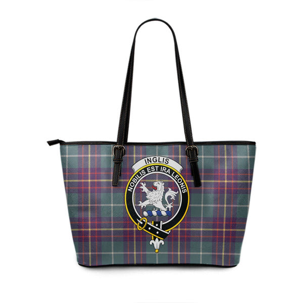 Inglis Weathered Clan Badge Tartan Leather Tote Bag