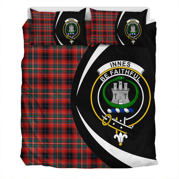 Innes Red Modern Clan Badge Tartan Bedding Set Circle Style