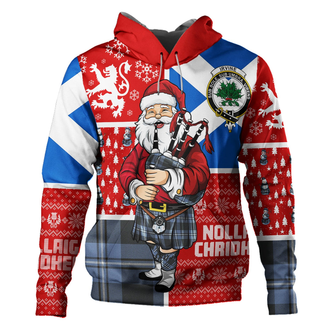 Irvine Weathered Clan Badge Tartan Hoodie Scotland Christmas Santa