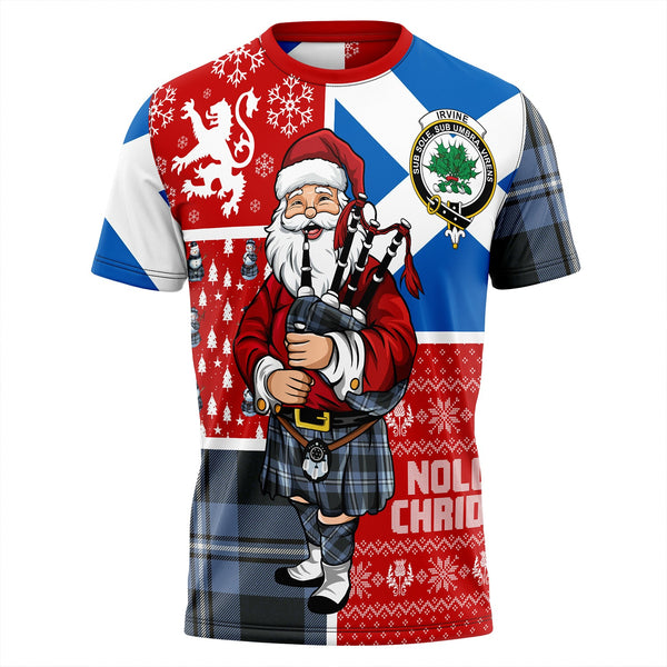 Irvine Weathered Clan Badge Tartan T-Shirt Scotland Christmas Santa