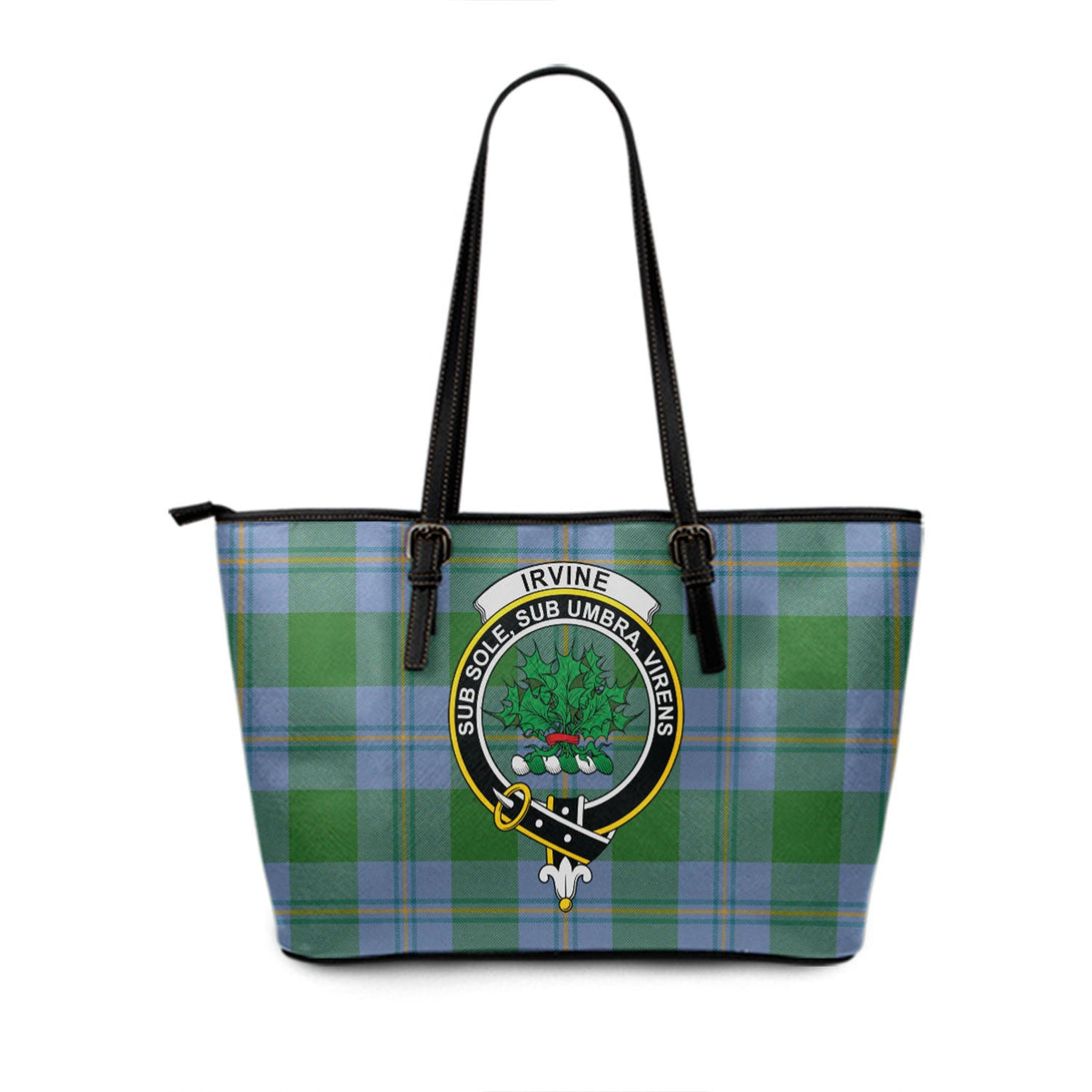 Irvine of Bonshaw Ancient Clan Badge Tartan Leather Tote Bag